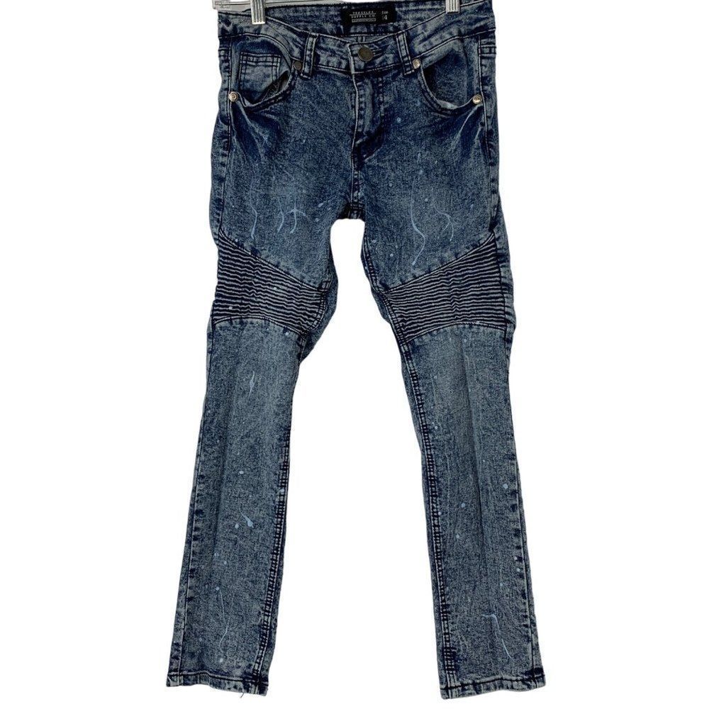 Trestles Boys Youth Moto Jeans Pleat Paint Detail Skinny Size 14 Skater 4053 EUC
